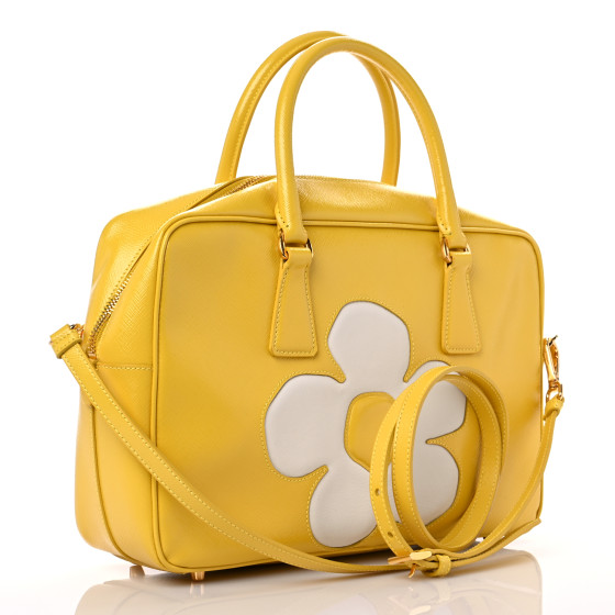 PRADA Saffiano Vernice Floral Bauletto Bag Girasole 1108965