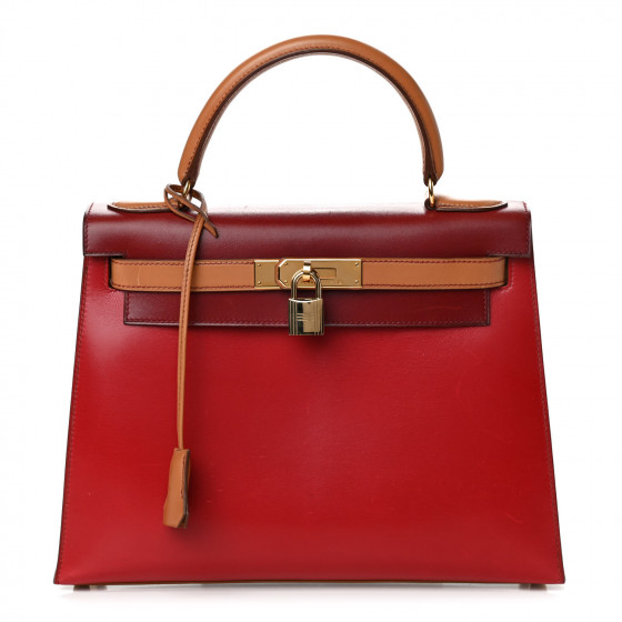 HERMES Box Chamonix Tri-Color Kelly Sellier 28 Rouge H Rouge Vif Naturelle