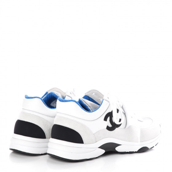 CHANEL Suede Calfskin Womens CC Sneakers 39.5 White Silver