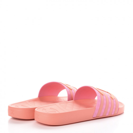 CHANEL Rubber CC Flat Slide Sandals 41 Orange Pink 381165