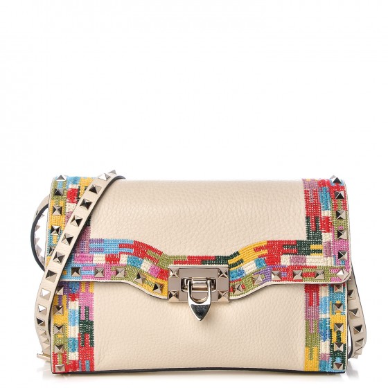 VALENTINO GARAVANI Pebbled Calfskin Embroidered Medium