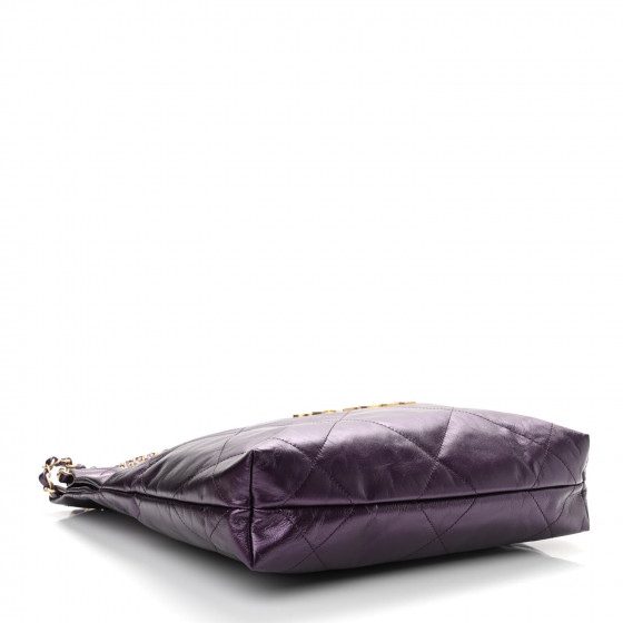 CHANEL Metallic Calfskin Quilted Small Chanel 22 Purple