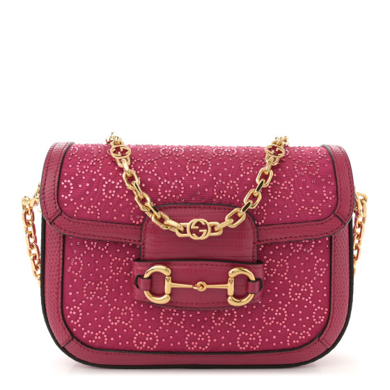 GUCCI Canvas Calfskin Crystal GG Monogram Snakeskin Mini