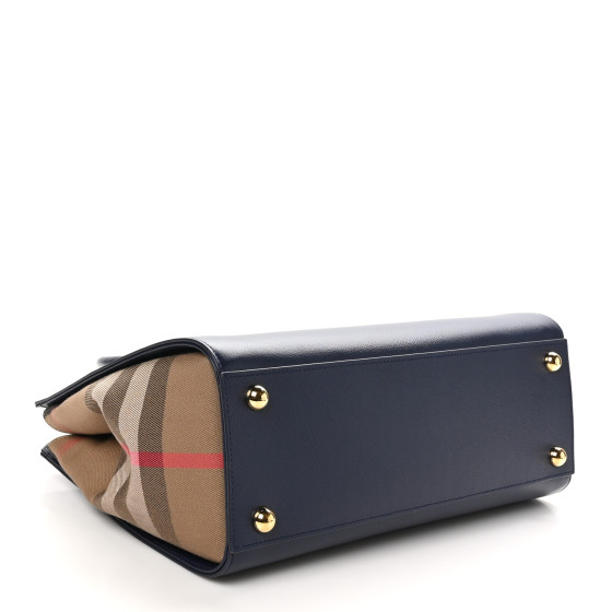 BURBERRY Calfskin Mega Check Small Banwell Tote Dark Canvas