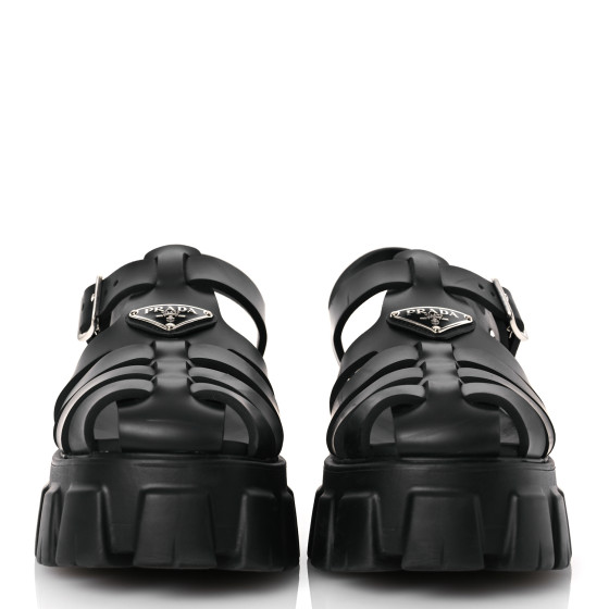 サンダル PRADA RUBBER CAGE SANDALS Prada 70mm Monolith Caged Rubber Sandals | Black | FARFETCH
