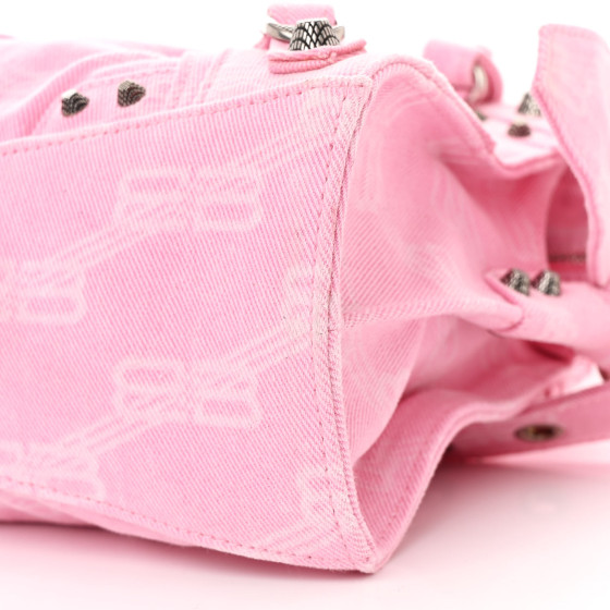 BALENCIAGA Denim BB Monogram Neo Cagole Handbag XS Pink