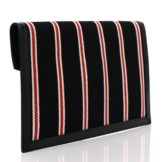 SAINT LAURENT Canvas Striped Uptown Pouch Red Black 1631093
