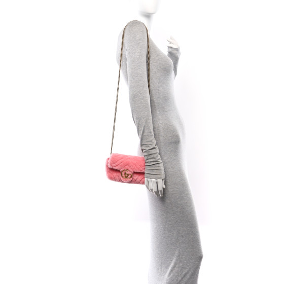 GUCCI Shearling Matelasse Super Mini GG Marmont Shoulder Bag