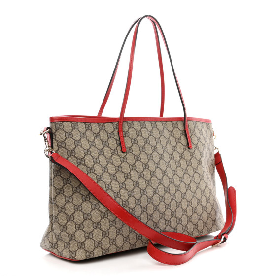 【GUCCI】GG Supreme Shadow Logo Tote Bag ROSSO RED Gucci Beige/Red GG Coated Canvas Supreme Reversible Small