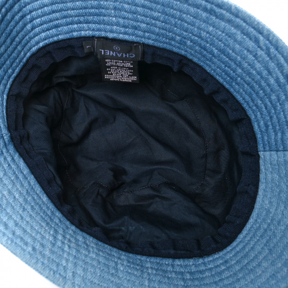 CHANEL Fabric Logo Bucket Hat L Blue 1090141 | FASHIONPHILE