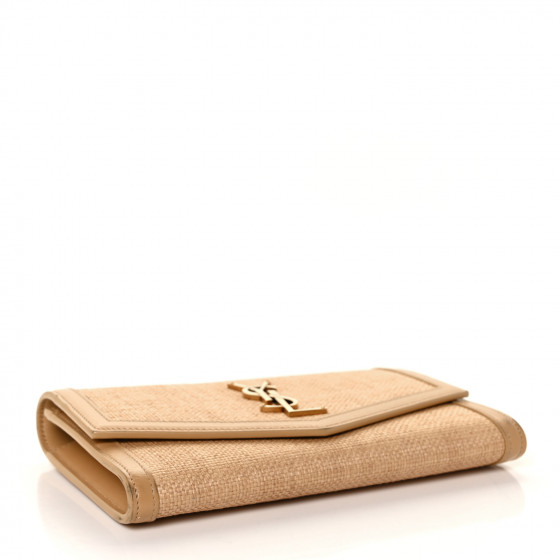 【Saint Laurent】 Uptown raffia wallet on chain Uptown raffia wallet on chain in neutrals - Saint Laurent