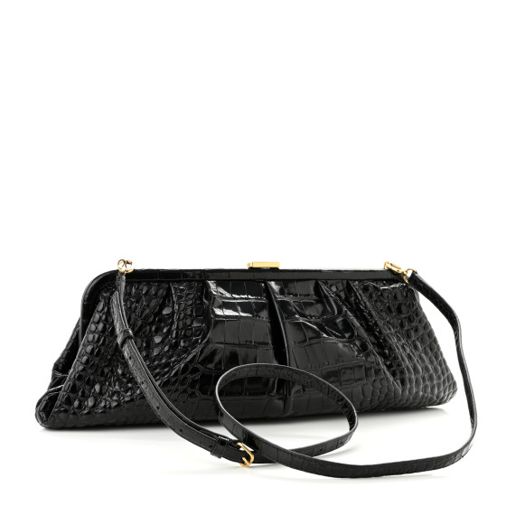 BALENCIAGA Shiny Supple Calfskin Logo Crocodile Embossed XL