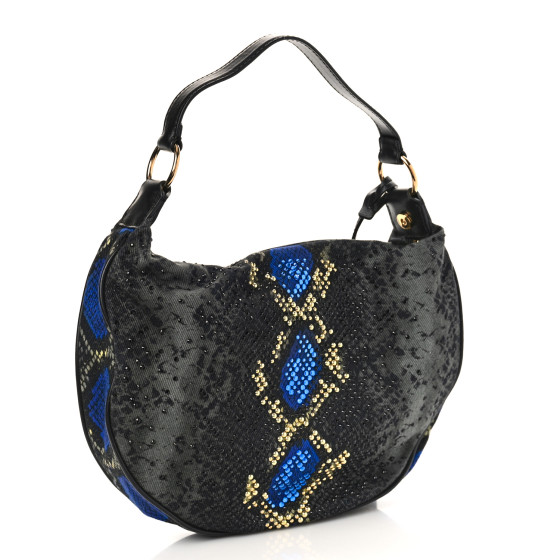 VERSACE Denim Embellished Snake Print Hobo Bag 1241744