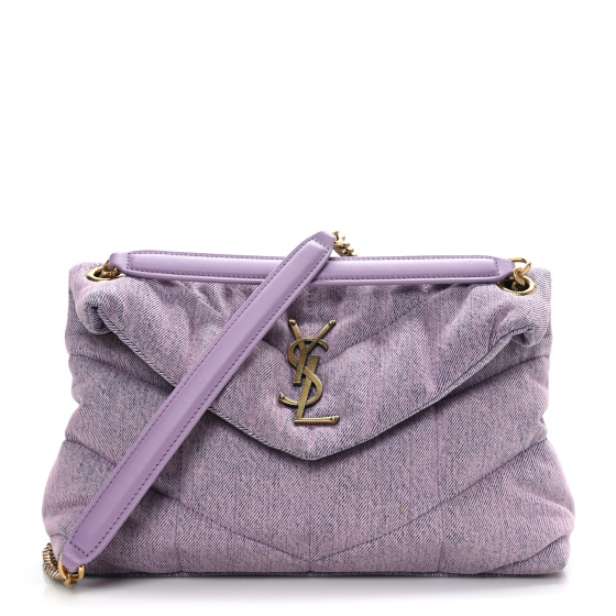 SAINT LAURENT Denim Quilted Loulou Puffer Monogram Chain