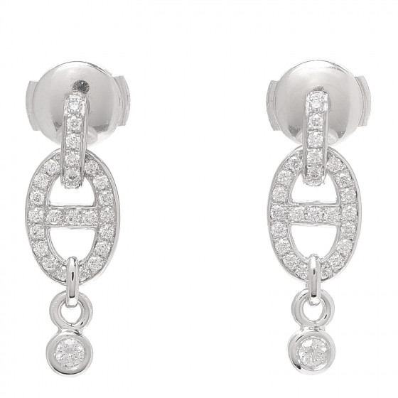 HERMES 18K White Gold Diamond PM Chaine D'Ancre Enchainee