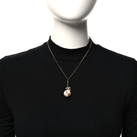 CHANEL Resin Crystal CC Orb Necklace White
