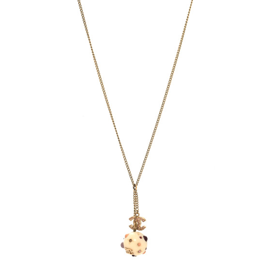 CHANEL Resin Crystal CC Orb Necklace White