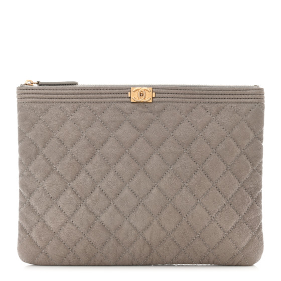 CHANEL Caviar Quilted Medium Boy Cosmetic Case Grey