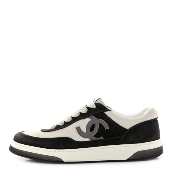 CHANEL Suede Kidskin Womens CC Sneakers 40 Black White