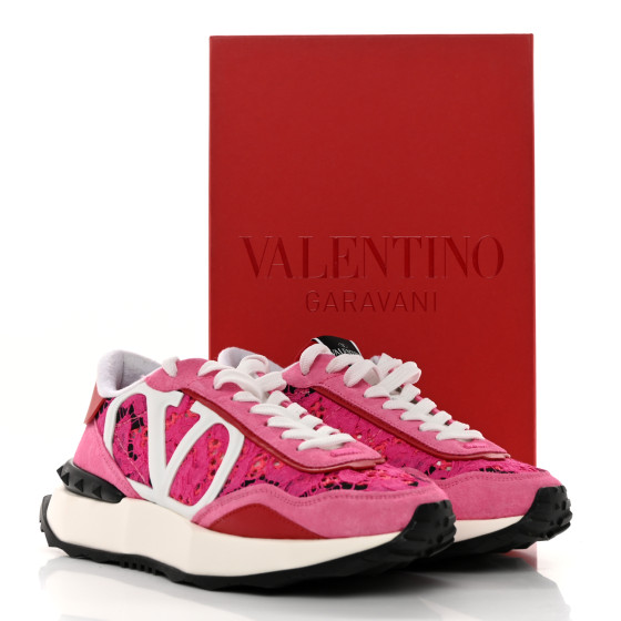 VALENTINO GARAVANI Suede Calfskin Lace Mesh Lacerunner