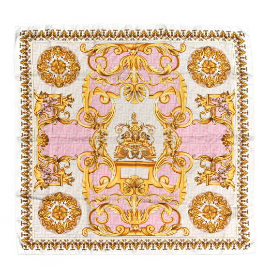 FENDI X VERSACE Silk FF Baroque Fendace Scarf White