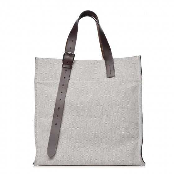 HERMES Canvas Calfskin Etriviere Shopping Tote Encre 354396