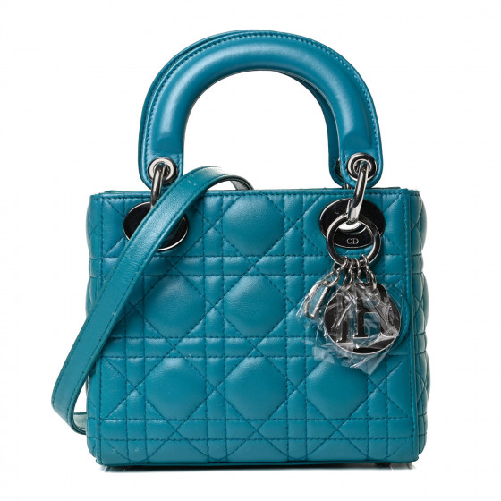 【無料郵送/関税込/正規品】 Dior Aqua Mini Messenger Bag Dior CHRISTIAN DIOR Lambskin Cannage Mini Lady Dior Turquoise