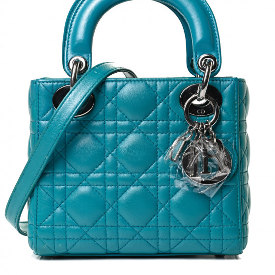 CHRISTIAN DIOR Lambskin Cannage Mini Lady Dior Turquoise