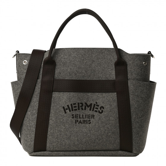 HERMES Felt Sac De Pansage Groom Bag Acier