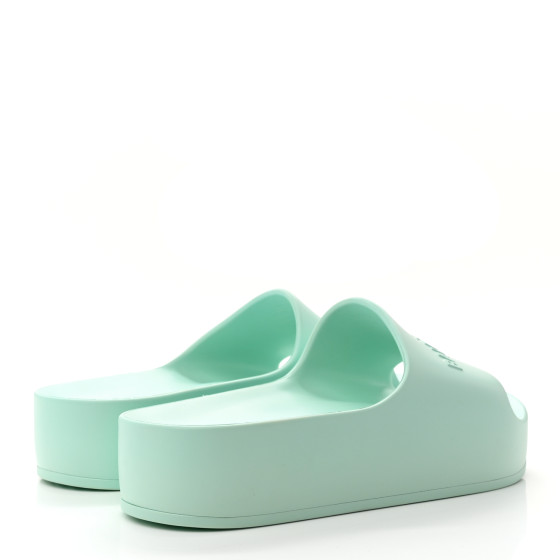 【BALENCIAGA】Full Slide Mint $375 Women's Balenciaga Logo Pool Slides Flat Sandals