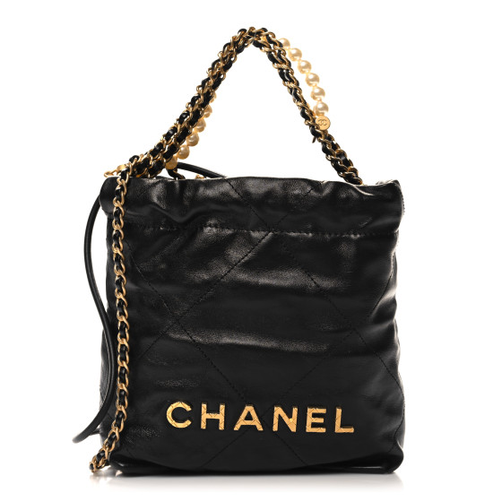 CHANEL 22ミニ　ブラック×シルバー金具 Chanel 22 mini handbag, Suede calfskin, studs & silver-tone