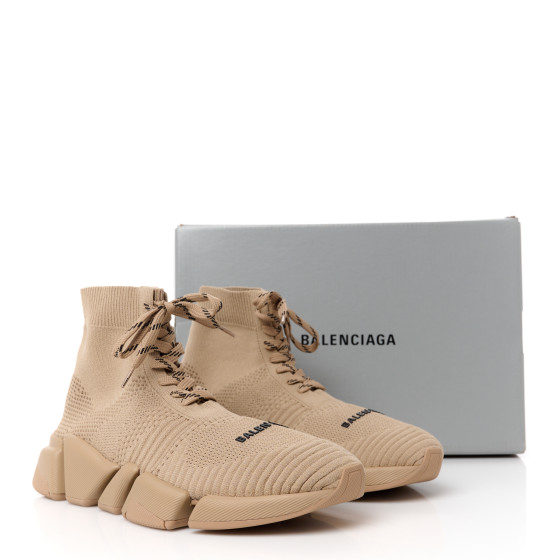 【BALENCIAGA】BEIGE☆ロゴモノグラム ハイトップ スニーカー BALENCIAGA Technical 3D Recycled Knit Womens Speed 2.0 Lace
