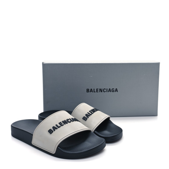 BALENCIAGA pool slideサンダル 37 BALENCIAGA Rubber Womens Logo Pool Slide Sandals 37 Beige