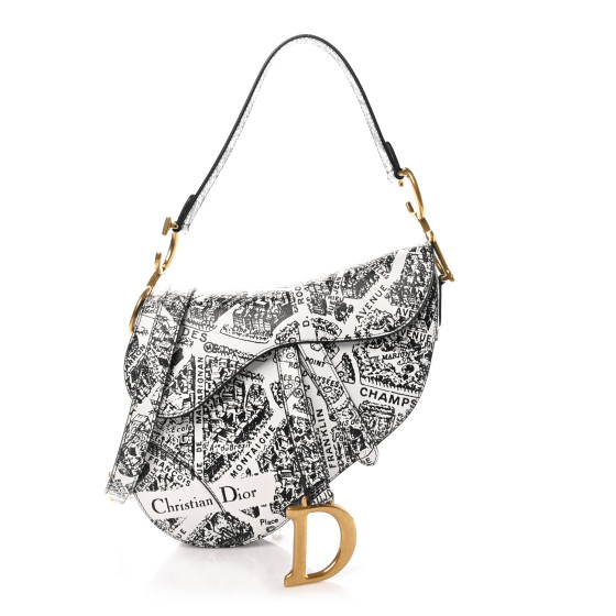 CHRISTIAN DIOR Calfskin Plan De Paris Printed Saddle Bag
