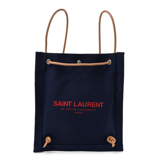 SAINT LAURENT Linen Calfskin Rive Gauche Backpack Blue Rouge Eros