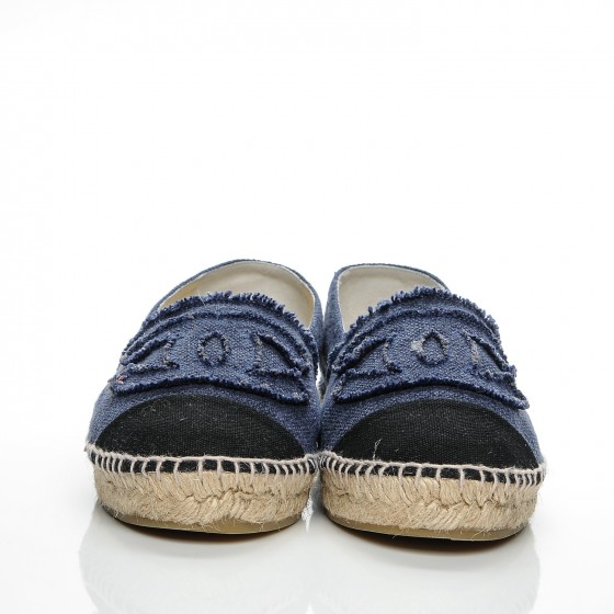 CHANEL Linen CC Espadrilles 38 Navy Black 190715 | FASHIONPHILE