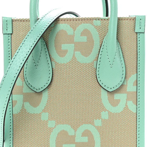 【GUCCI 】Jumbo GG Logo Mini Tote Bag BEIGE MINT GUCCI Monogram Jumbo GG Textured Dollar Calfskin Mini Tote