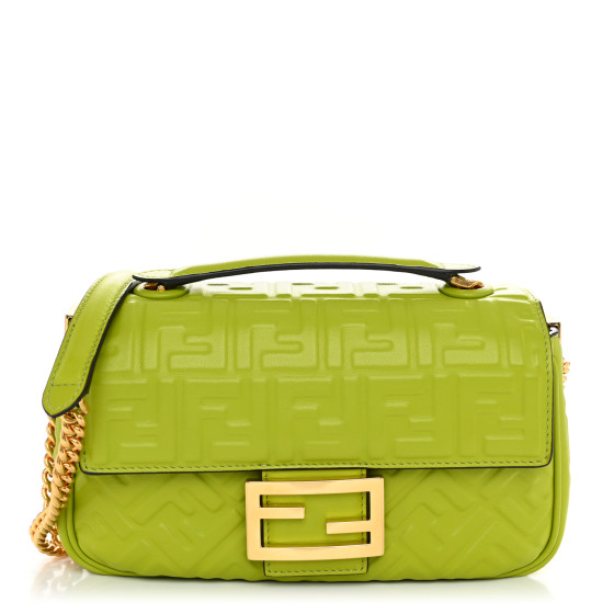 【関税&送料込】Fendi Pastel Green Nappa Leather Baguette Wa FENDI Nappa FF Embossed Small Midi Chain Baguette Wasabi