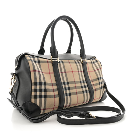 メル53559 BURBERRY Horseferry Check Medium Alchester Bowling Bag Black