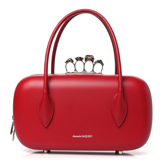 ALEXANDER MCQUEEN Calfskin Reverse Top Handle Clutch Red