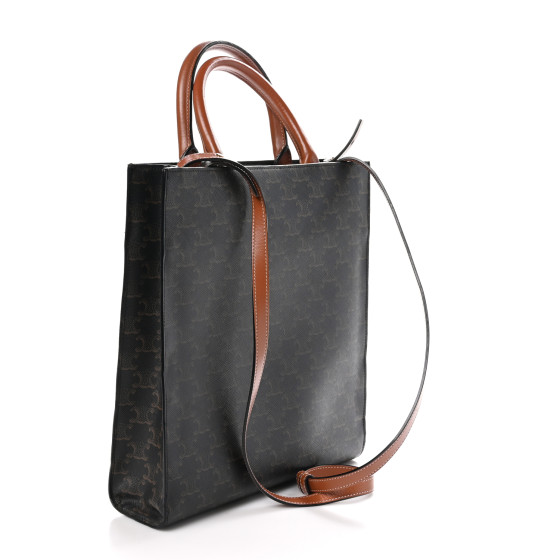 CELINE Triomphe Canvas Calfskin Small Vertical Cabas Tan