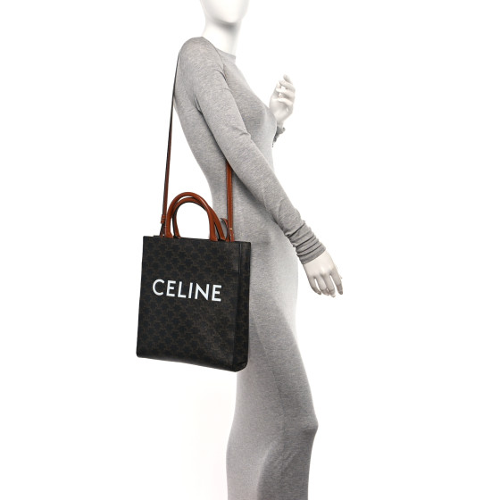 CELINE Triomphe Canvas Calfskin Small Vertical Cabas Tan