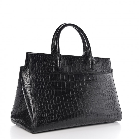 SAINT LAURENT Calfskin Crocodile Embossed Medium Cabas Rive