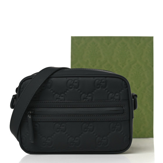 ショルダーバッグ GUCCI GG RUBBERIZED LEATHER CROSSBODY BAG GUCCI Rubber Effect Calfskin GG Mini Crossbody Bag Black