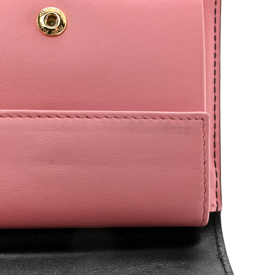 MIU MIU Soft Calfskin Bow Compact Wallet Black Pink 1479422