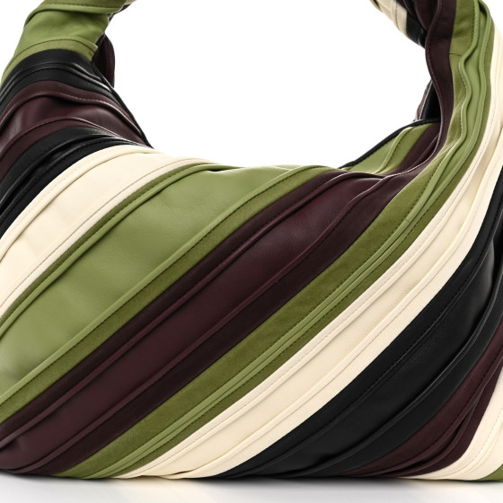 BOTTEGA VENETA Calfskin Suede Striped Large Hop Black Matcha