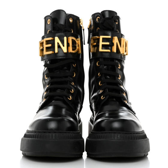 FENDI Vitello Abrasivato Fendigraphy 50mm Biker Boots 36.5