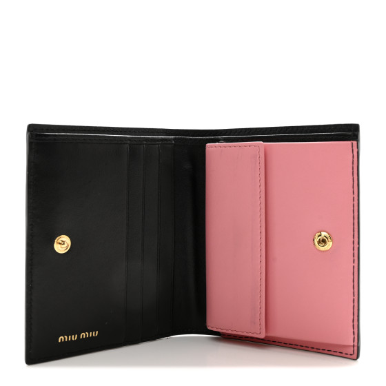 MIU MIU Soft Calfskin Bow Compact Wallet Black Pink 1479422
