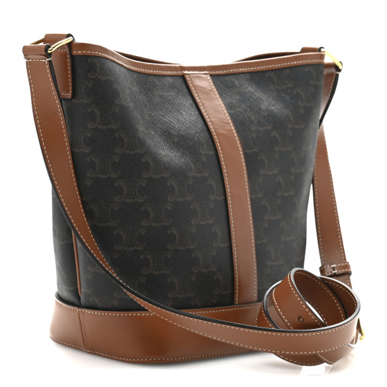 CELINE Triomphe Canvas Calfskin Small Bucket Bag Tan 1711564 CELINE Triomphe Canvas Calfskin Small Bucket Bag Tan 1711564