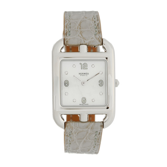 エルメス HERMES Stainless Steel Alligator Diamond Mother of Pearl